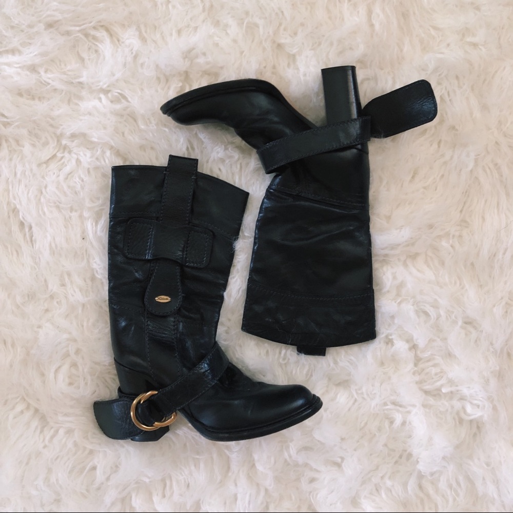 Black Leather Chloé Boots Y2K Vintage